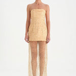 Straplez Altı Tül Boncuk Detaylı Abiye Elbise - 26053C - GOLD