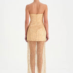 Straplez Altı Tül Boncuk Detaylı Abiye Elbise - 26053C - GOLD