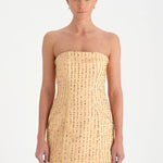 Straplez Altı Tül Boncuk Detaylı Abiye Elbise - 26053C - GOLD