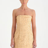 Straplez Altı Tül Boncuk Detaylı Abiye Elbise - 26053C - GOLD