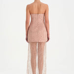 Straplez Altı Tül Boncuk Detaylı Abiye Elbise - 26053C - PUDRA