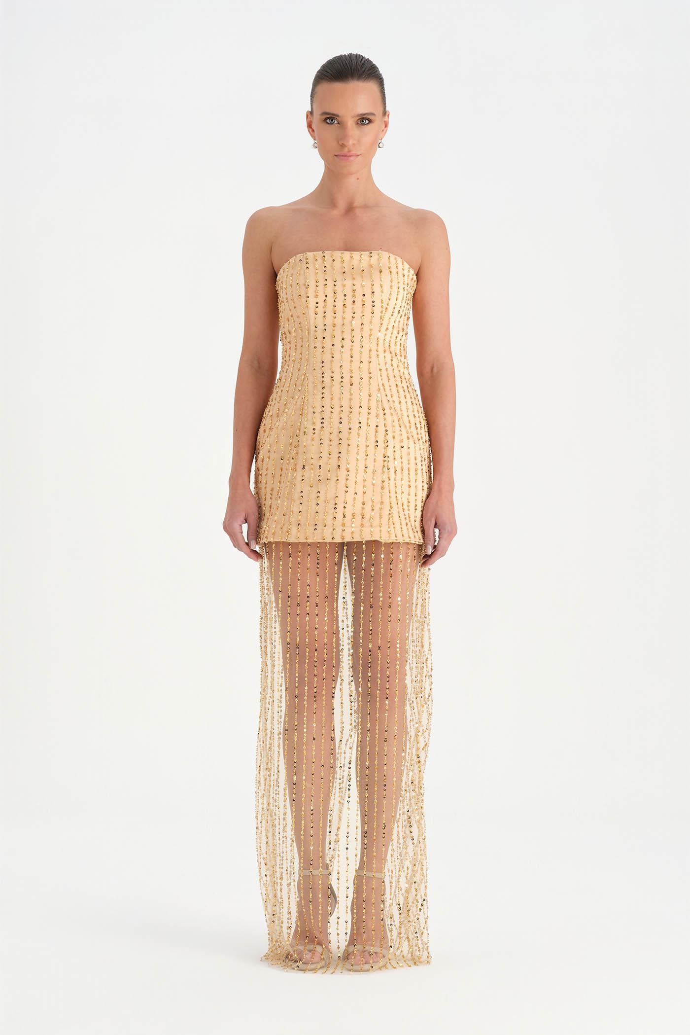Strapless Tulle Evening Dress with Stones - 26053C