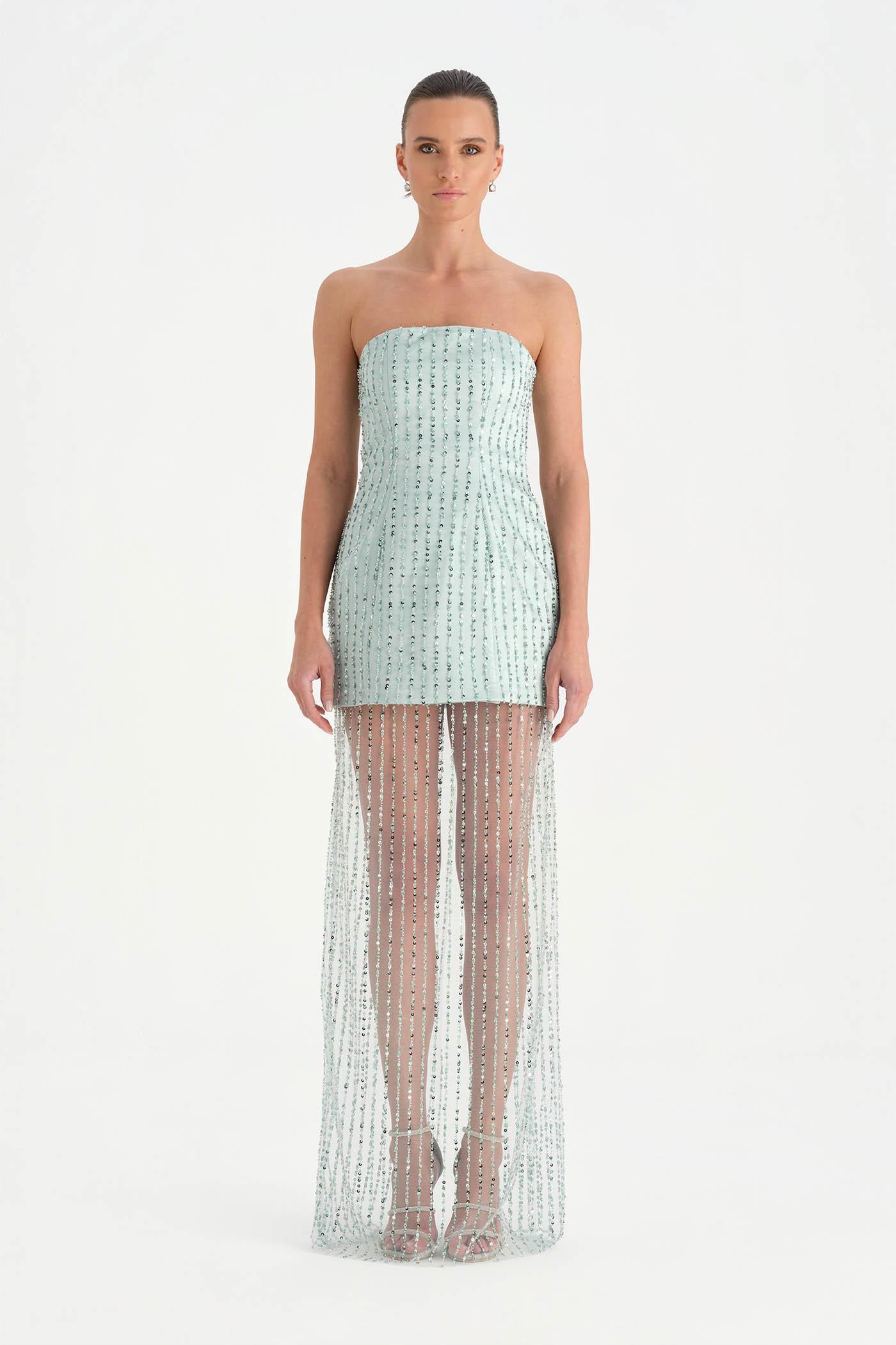 Strapless Tulle Evening Dress with Stones - 26053C