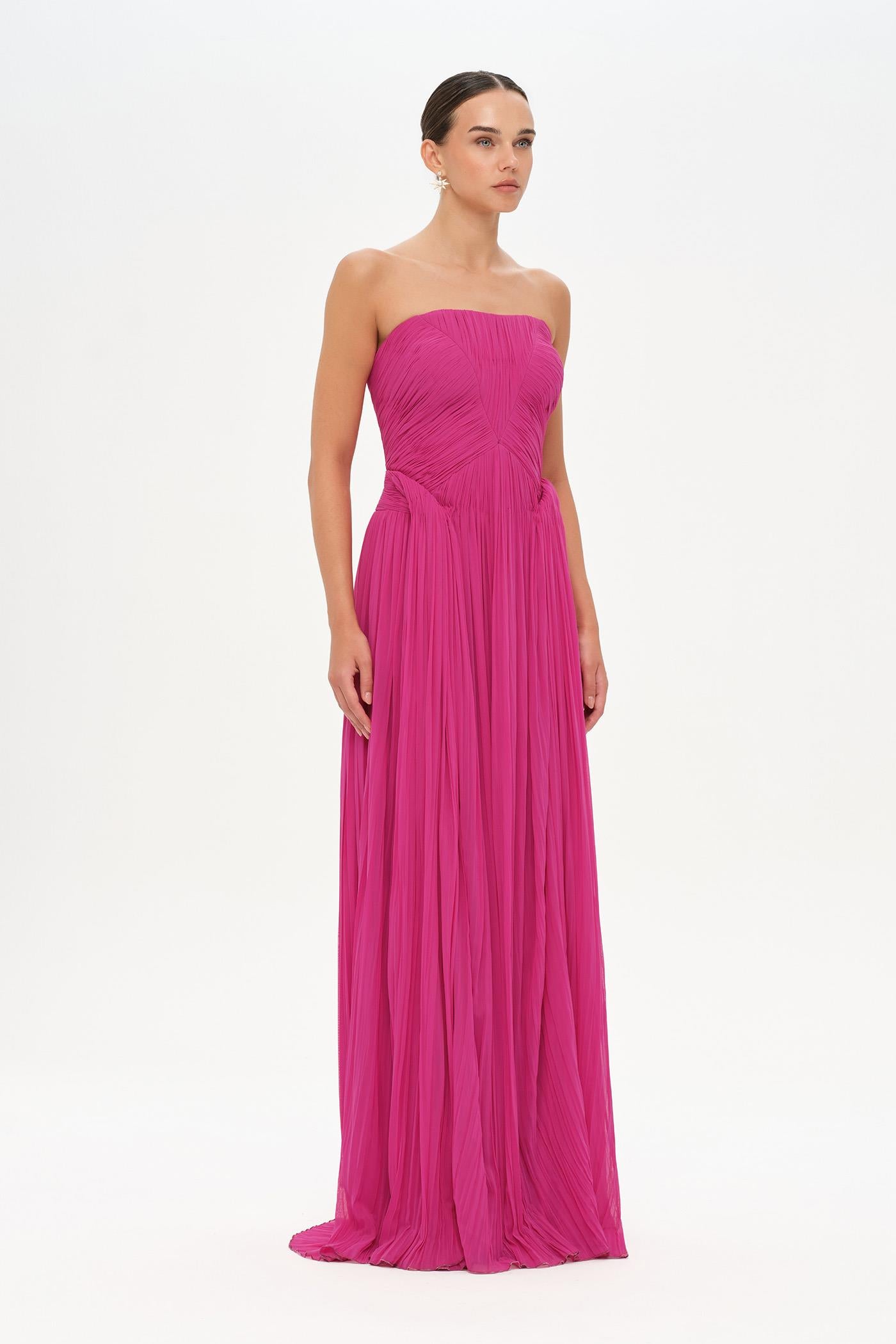 Straplez Drape Detaylı Şık Abiye Elbise - 26058C