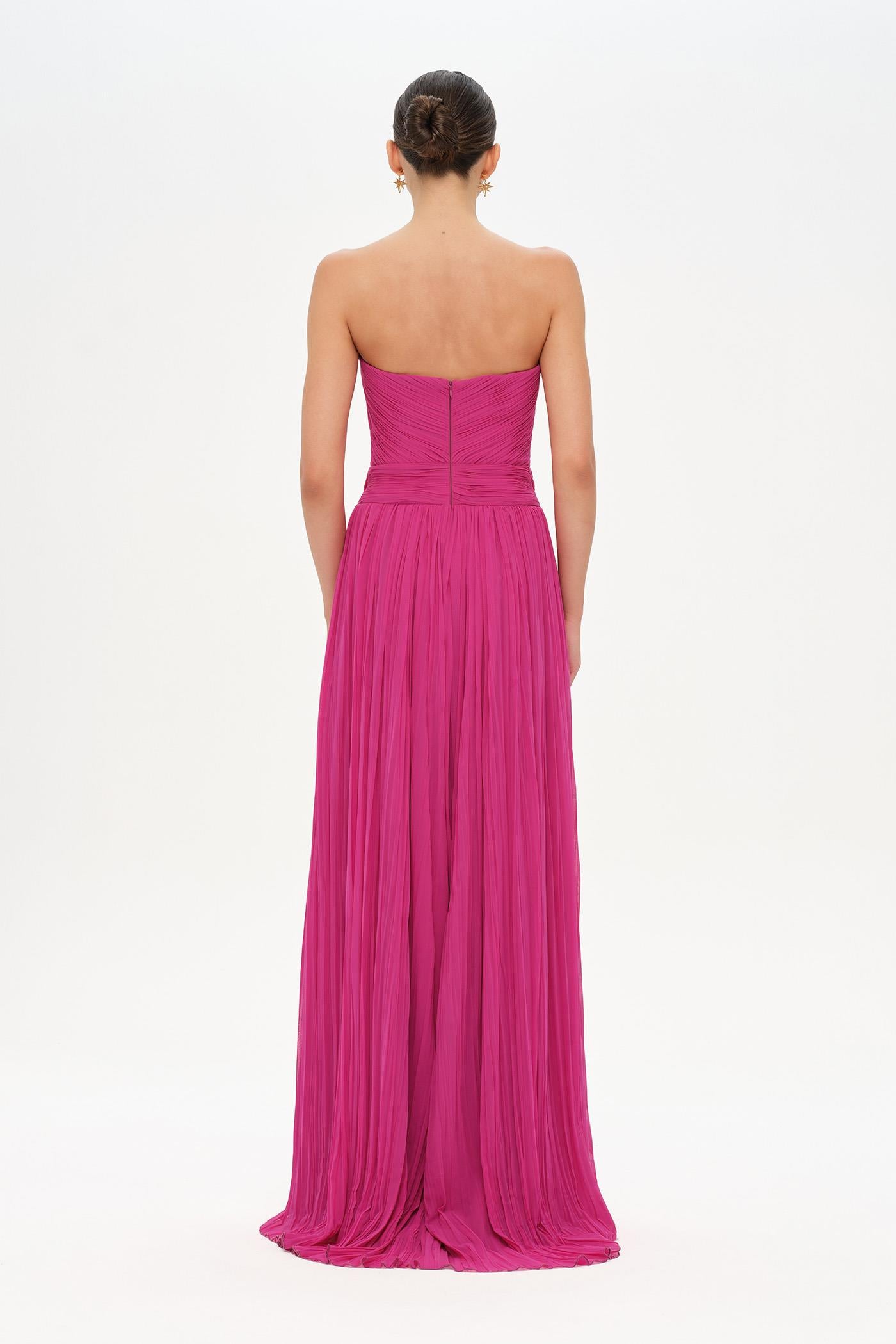 Straplez Drape Detaylı Şık Abiye Elbise - 26058C