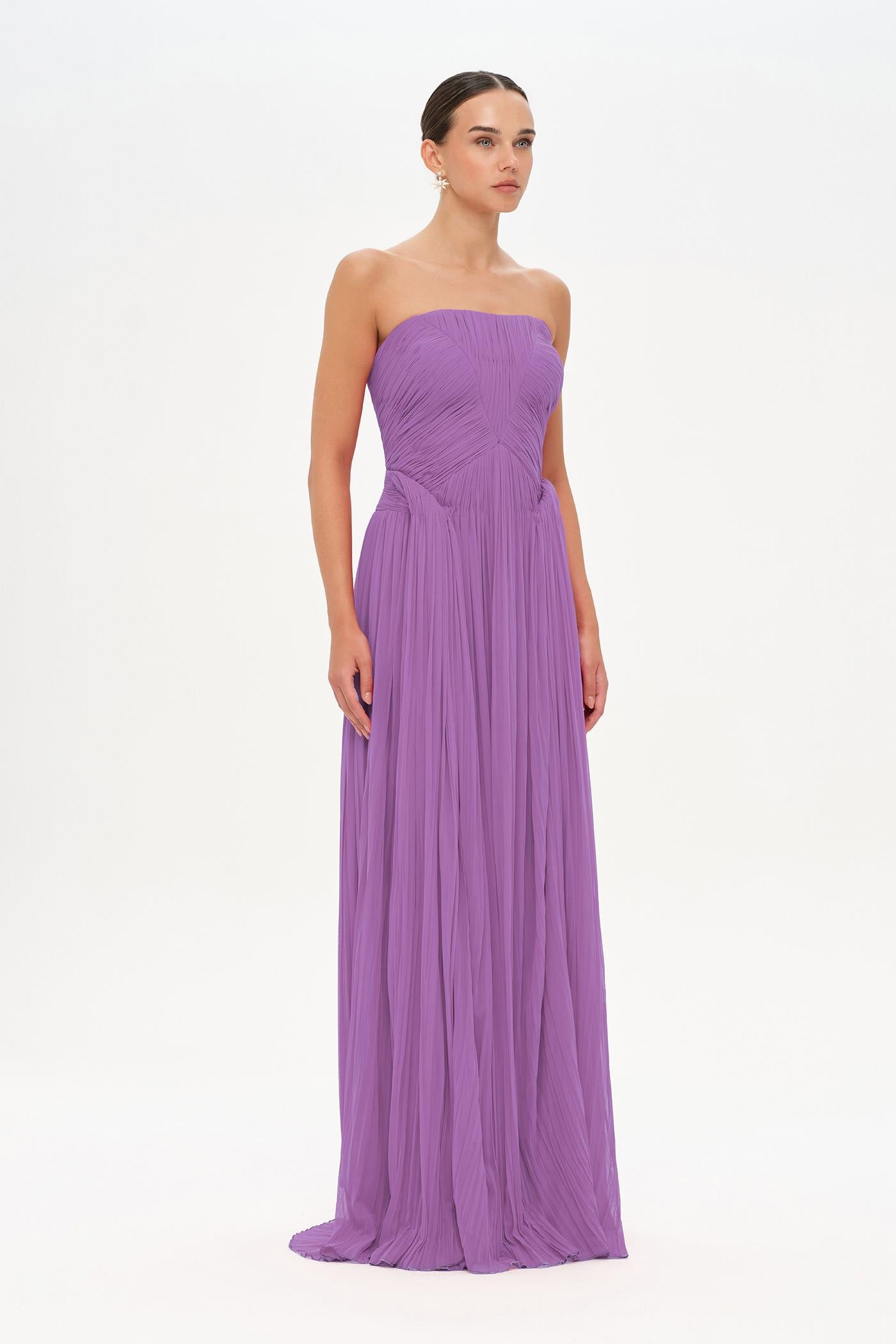 Straplez Drape Detaylı Şık Abiye Elbise - 26058C