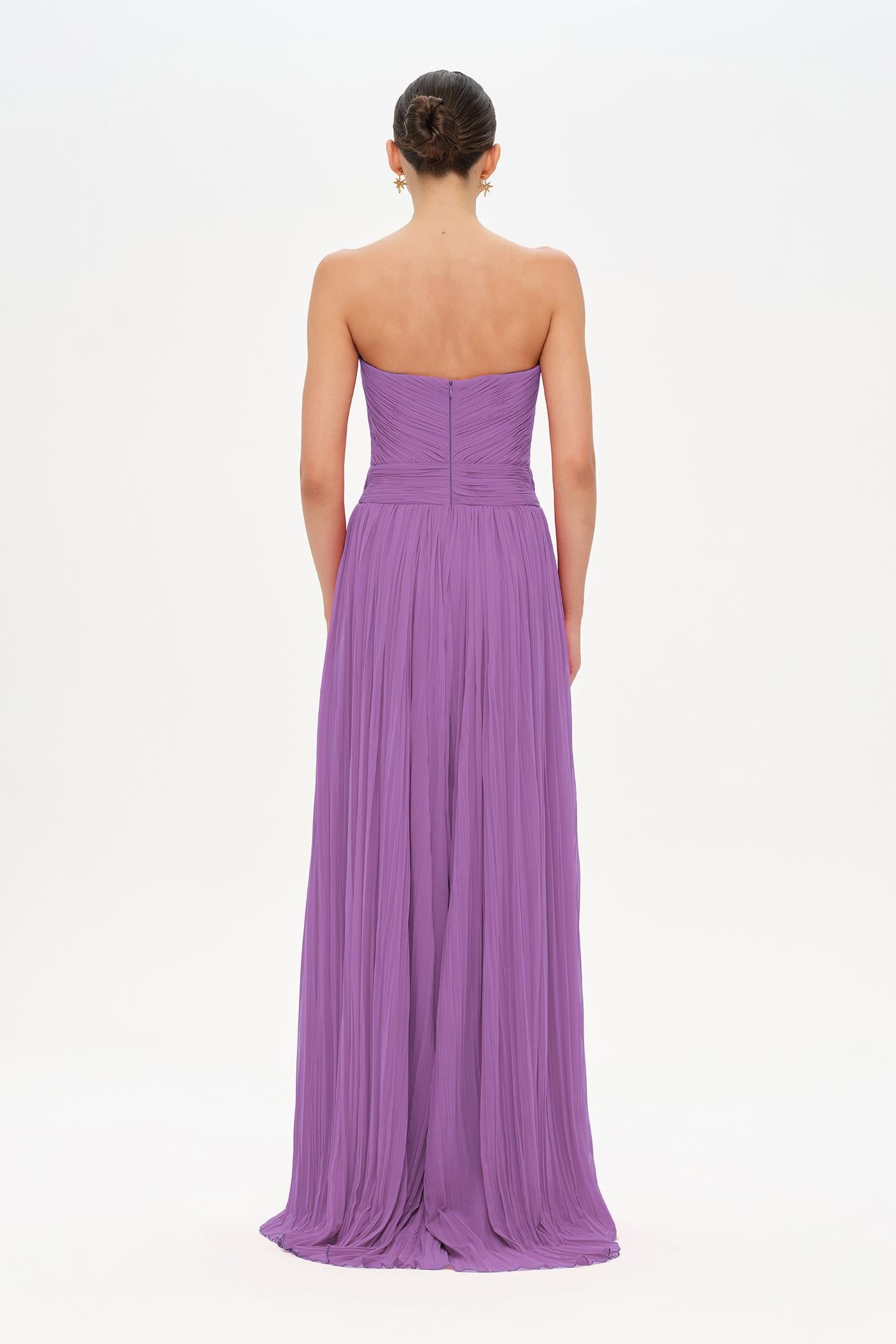 Straplez Drape Detaylı Şık Abiye Elbise - 26058C