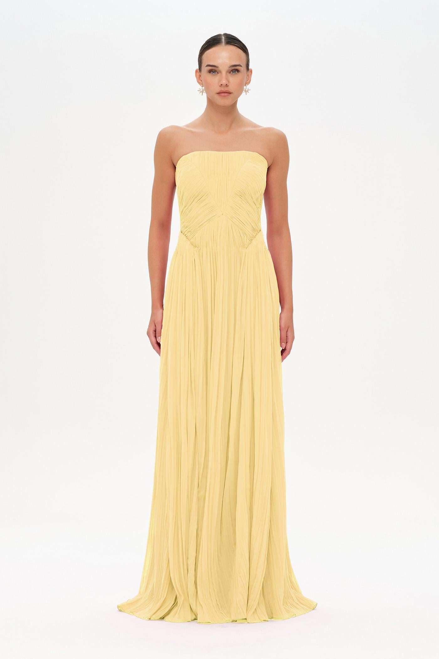 Straplez Drape Detaylı Şık Abiye Elbise - 26058C