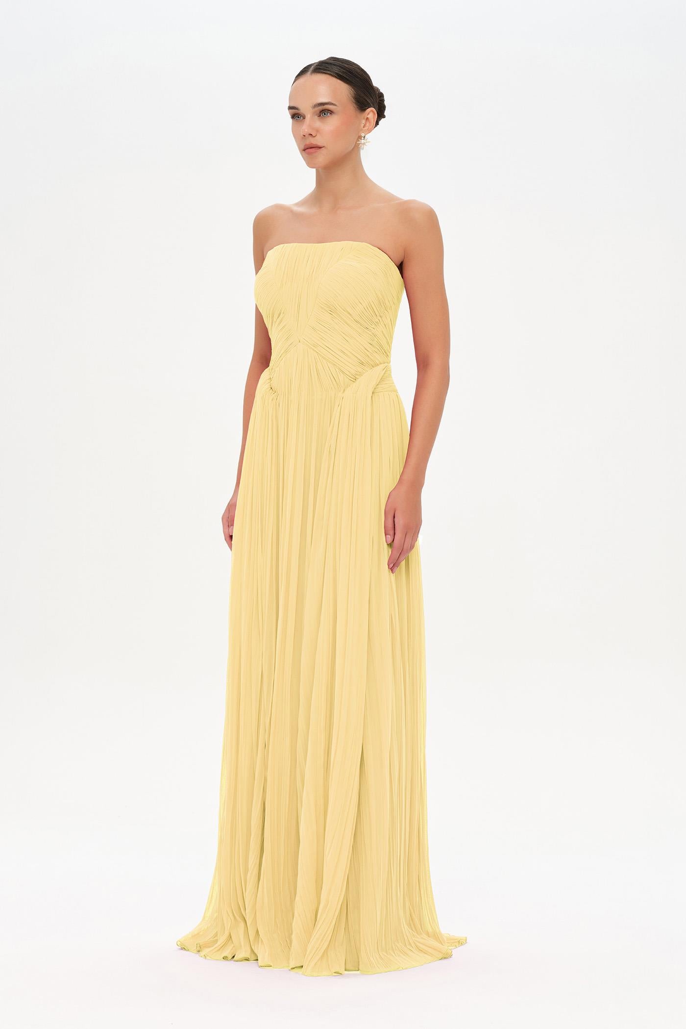 Straplez Drape Detaylı Şık Abiye Elbise - 26058C