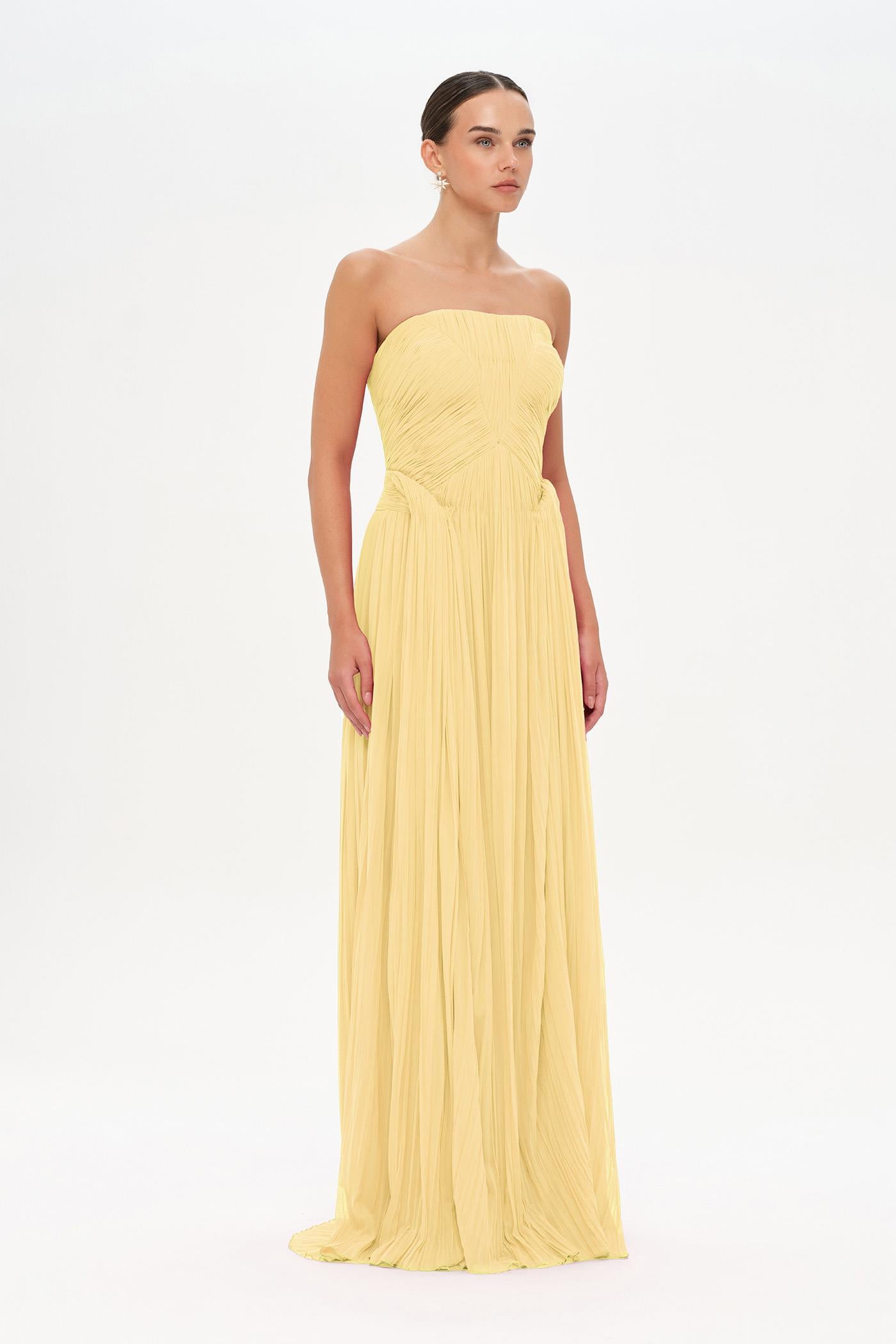 Straplez Drape Detaylı Şık Abiye Elbise - 26058C