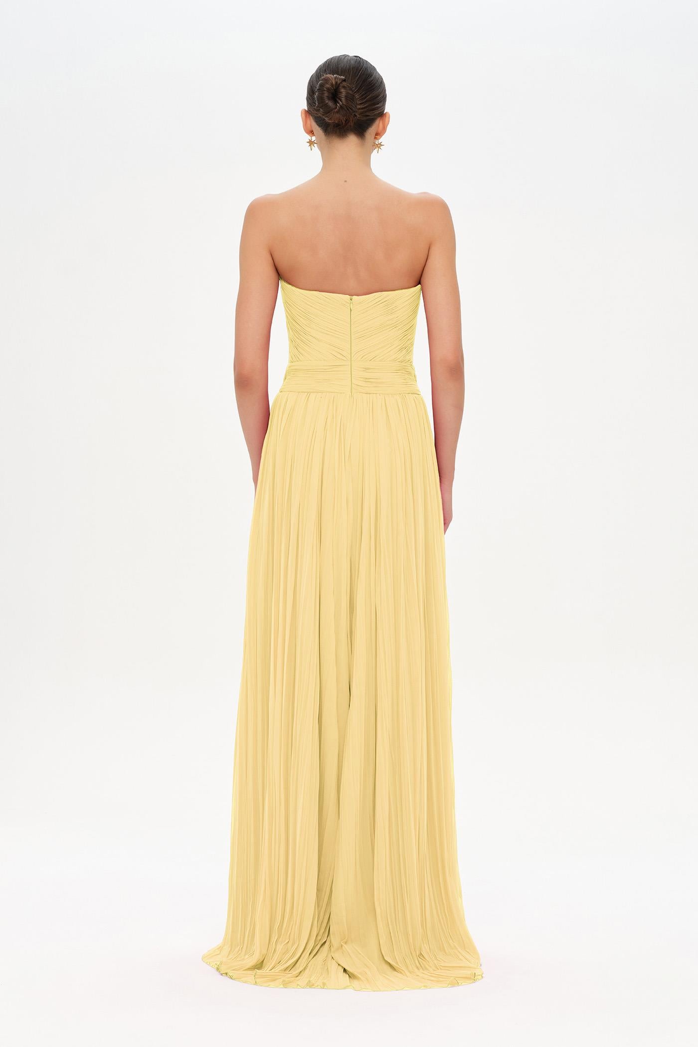 Straplez Drape Detaylı Şık Abiye Elbise - 26058C