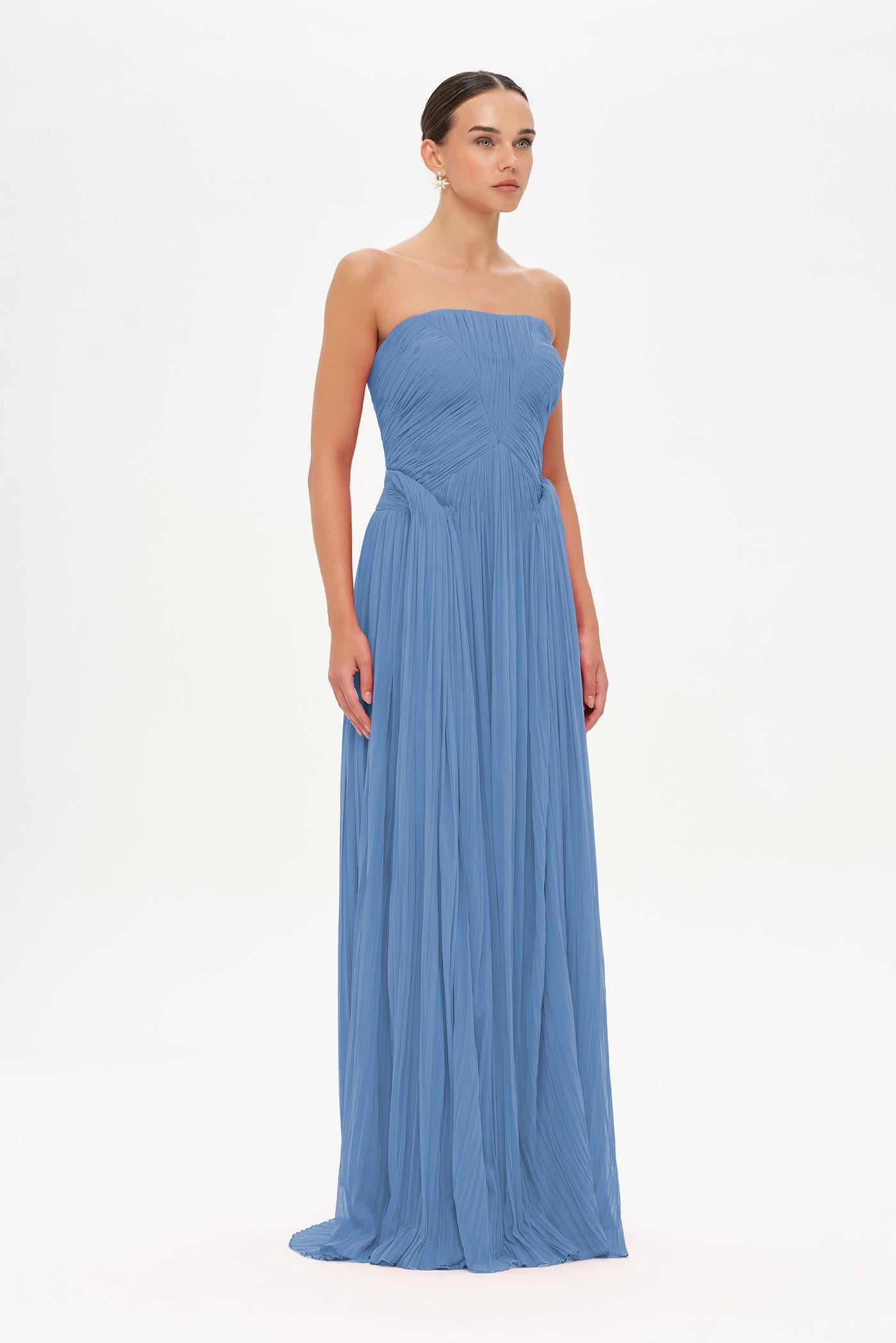 Straplez Drape Detaylı Şık Abiye Elbise - 26058C