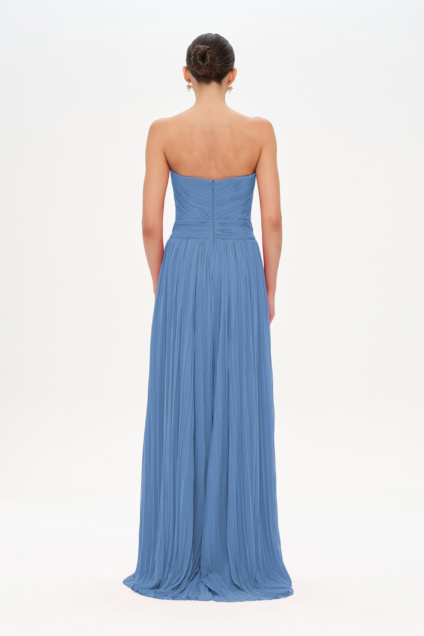 Straplez Drape Detaylı Şık Abiye Elbise - 26058C