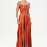 Straplez Drape ve Plise Detaylı Şık Abiye Elbise - 26078C