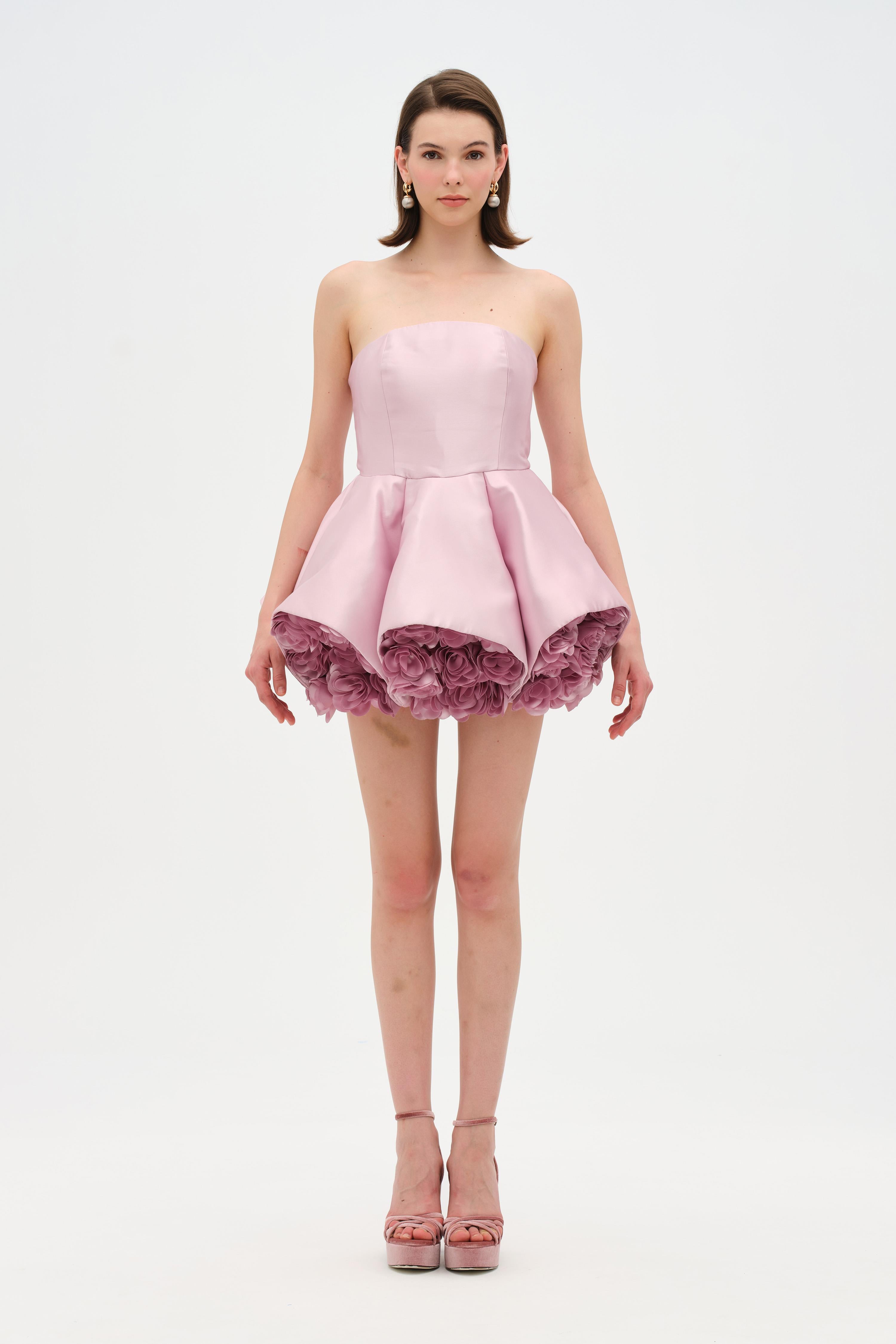 Strapless, Full-Skirted Evening Dress with 3D Floral Details – 26136C
