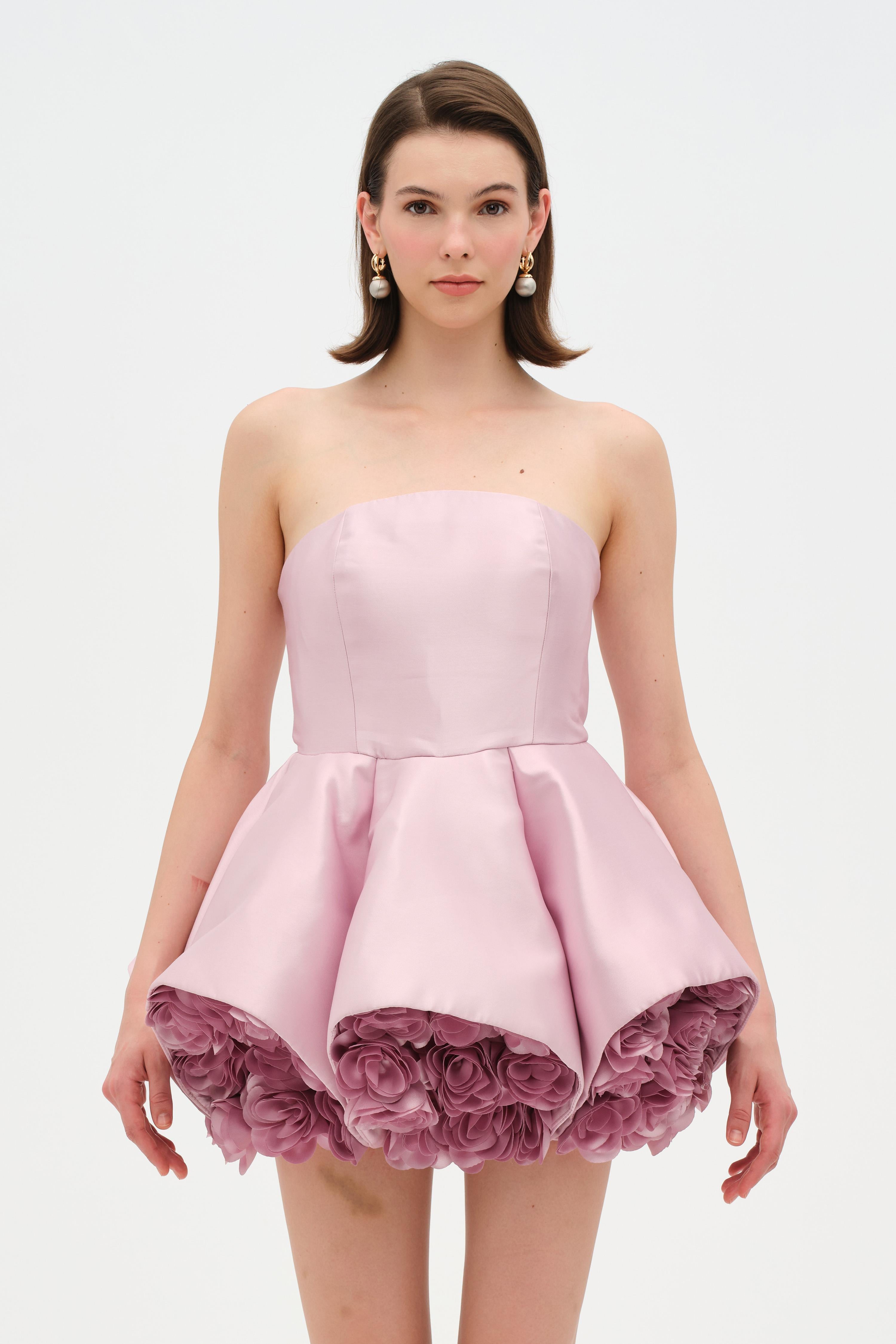 Strapless, Full-Skirted Evening Dress with 3D Floral Details – 26136C