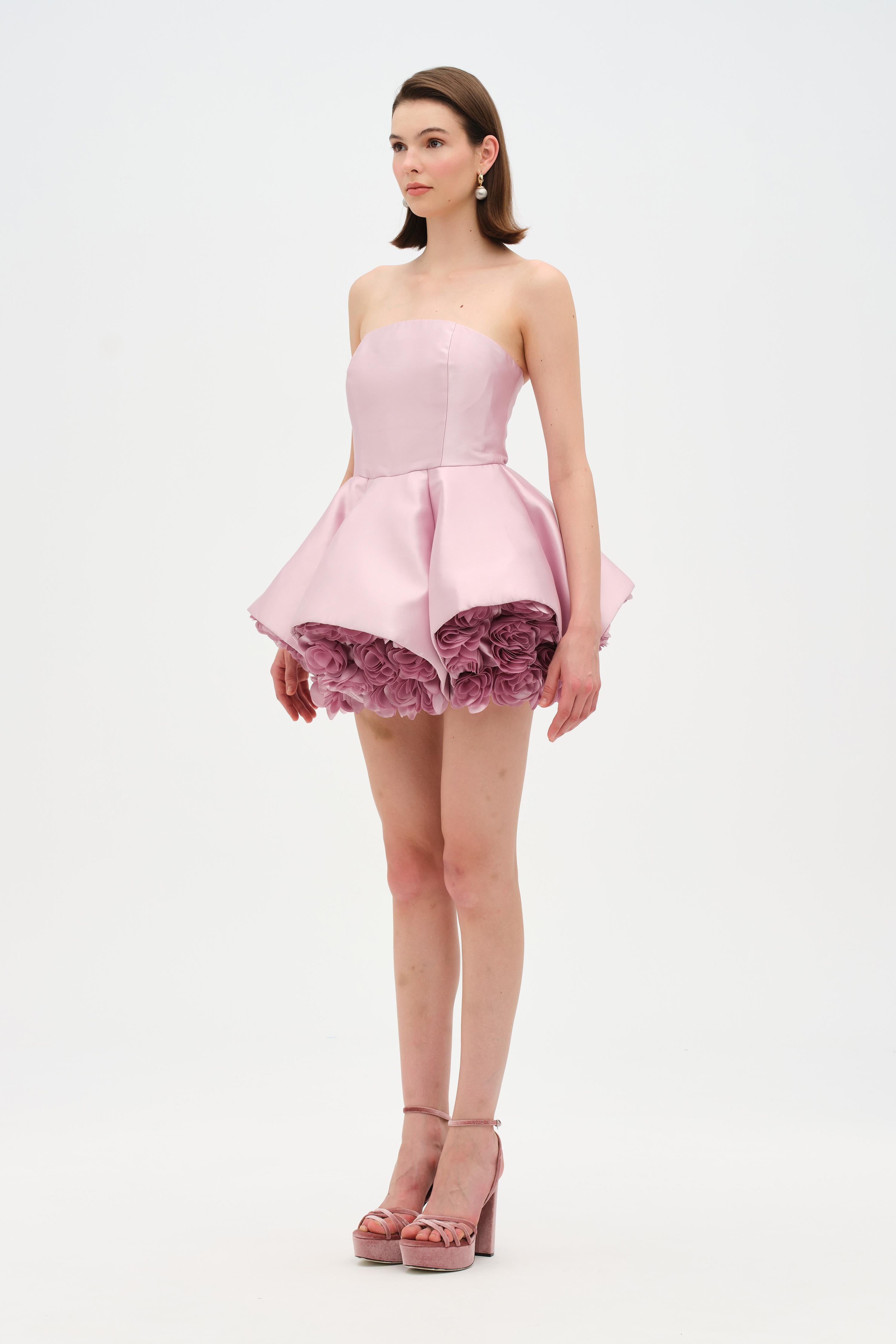 Strapless, Full-Skirted Evening Dress with 3D Floral Details – 26136C