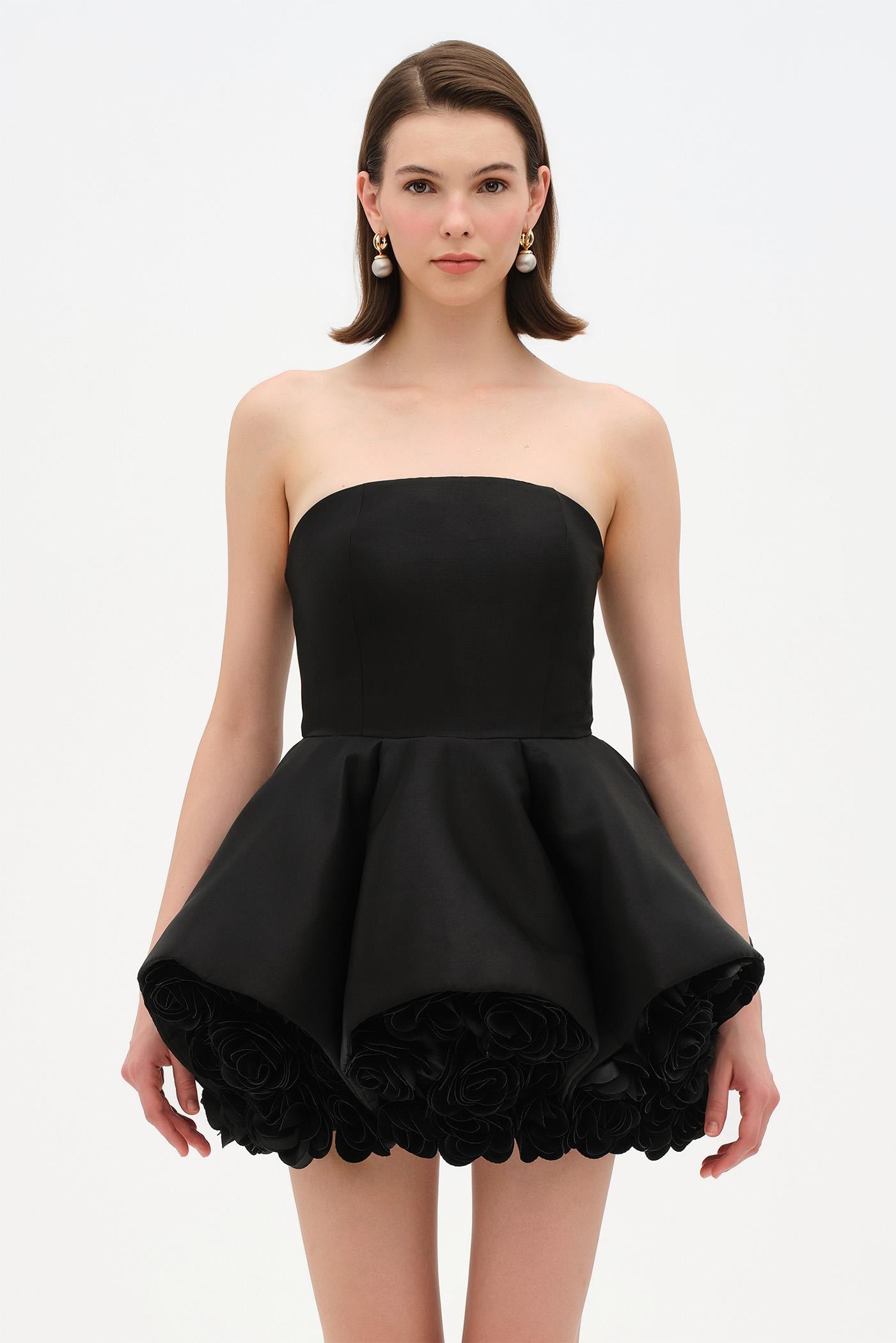 Strapless, Full-Skirted Evening Dress with 3D Floral Details – 26136C