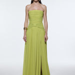 Strapless Collar Waist Draped Chiffon Long Evening Dress - 9288C