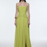 Strapless Collar Waist Draped Chiffon Long Evening Dress - 9288C
