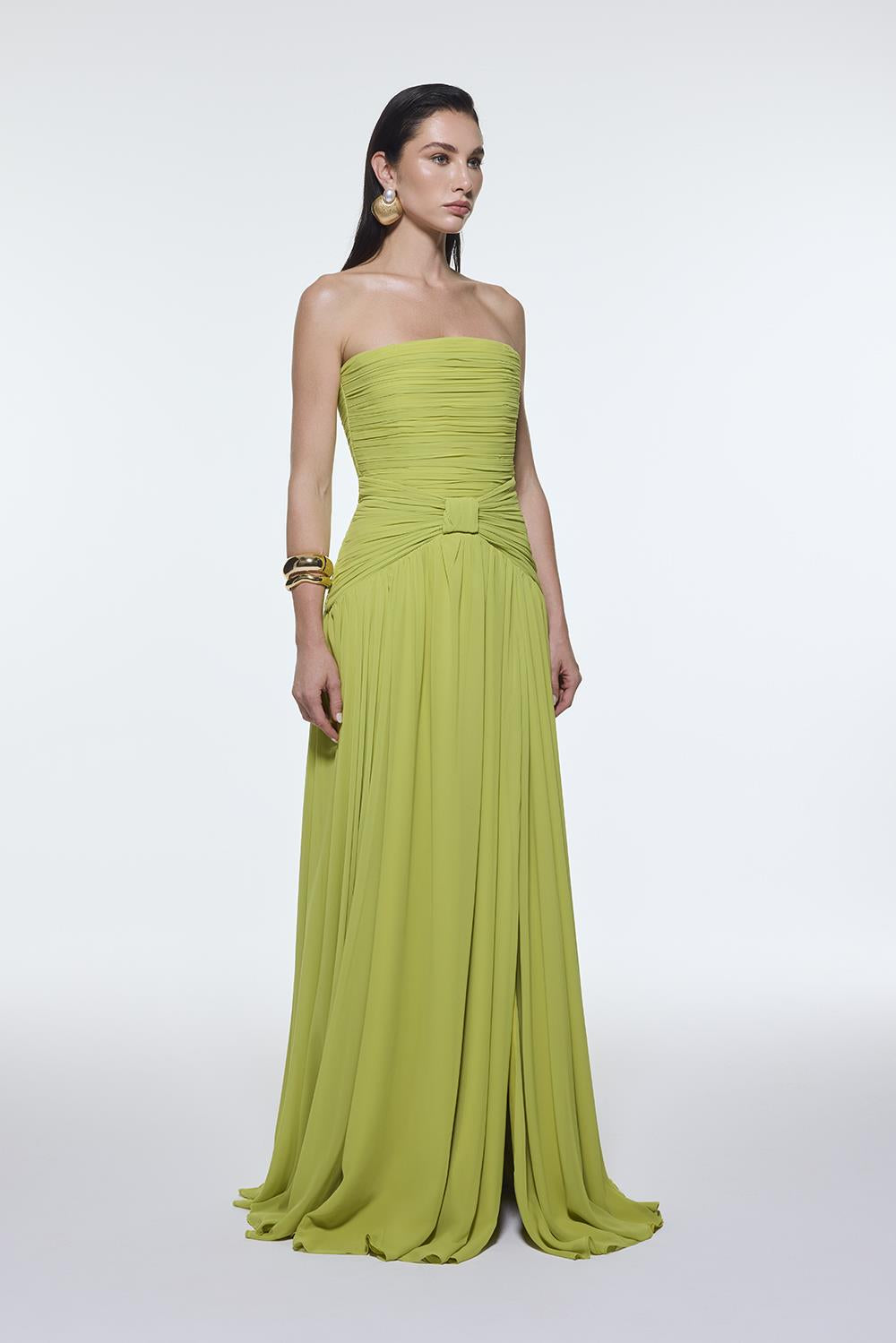 Strapless Collar Waist Draped Chiffon Long Evening Dress - 9288C