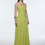 Strapless Collar Waist Draped Chiffon Long Evening Dress - 9288C