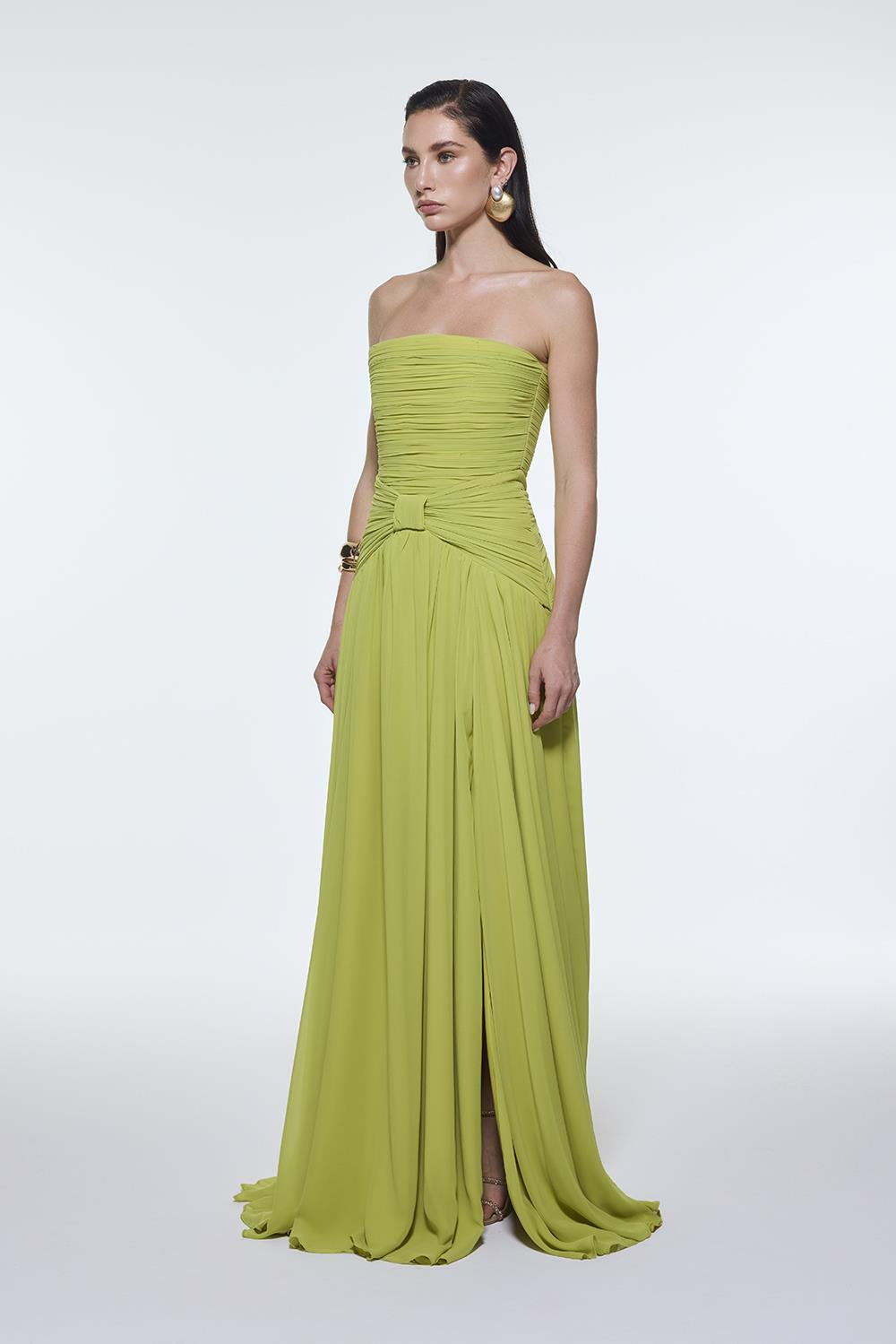 Strapless Collar Waist Draped Chiffon Long Evening Dress - 9288C
