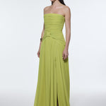 Strapless Collar Waist Draped Chiffon Long Evening Dress - 9288C
