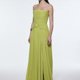 Strapless Collar Waist Draped Chiffon Long Evening Dress - 9288C