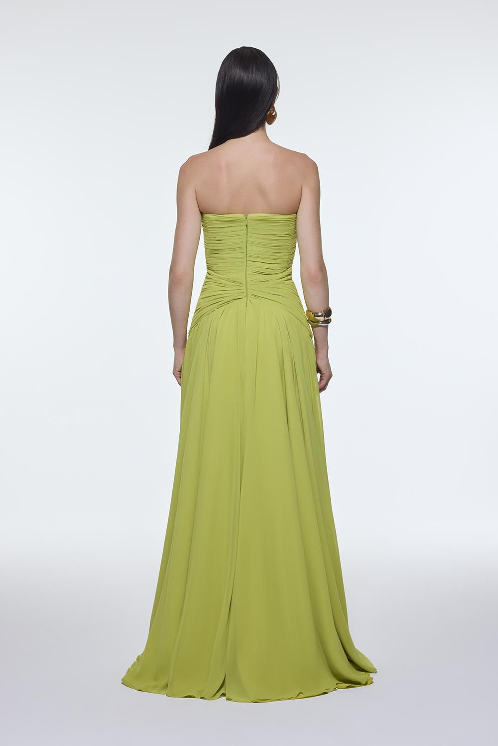 Strapless Collar Waist Draped Chiffon Long Evening Dress - 9288C