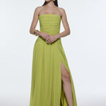 Strapless Collar Waist Draped Chiffon Long Evening Dress - 9288C