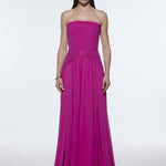 Strapless Collar Waist Draped Chiffon Long Evening Dress - 9288C