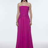 Strapless Collar Waist Draped Chiffon Long Evening Dress - 9288C