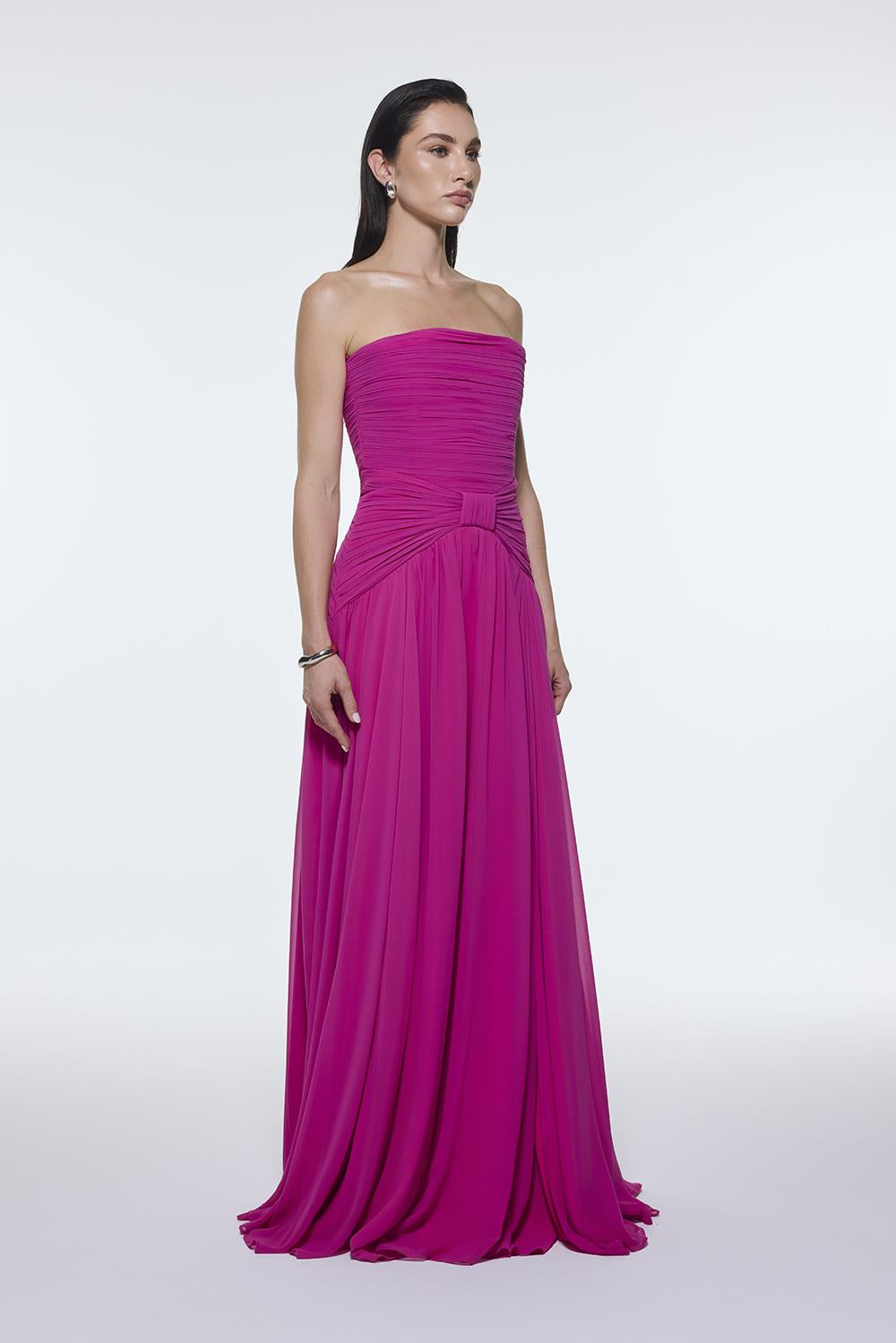 Strapless Collar Waist Draped Chiffon Long Evening Dress - 9288C