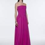Strapless Collar Waist Draped Chiffon Long Evening Dress - 9288C