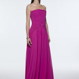 Strapless Collar Waist Draped Chiffon Long Evening Dress - 9288C