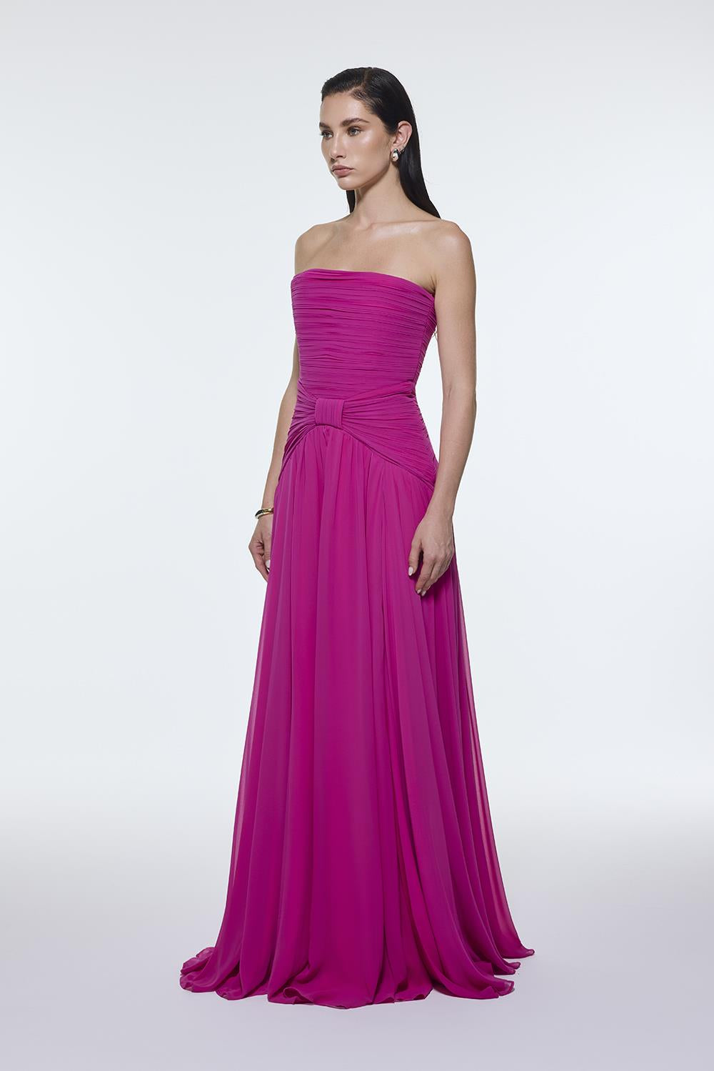 Strapless Collar Waist Draped Chiffon Long Evening Dress - 9288C
