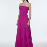 Strapless Collar Waist Draped Chiffon Long Evening Dress - 9288C