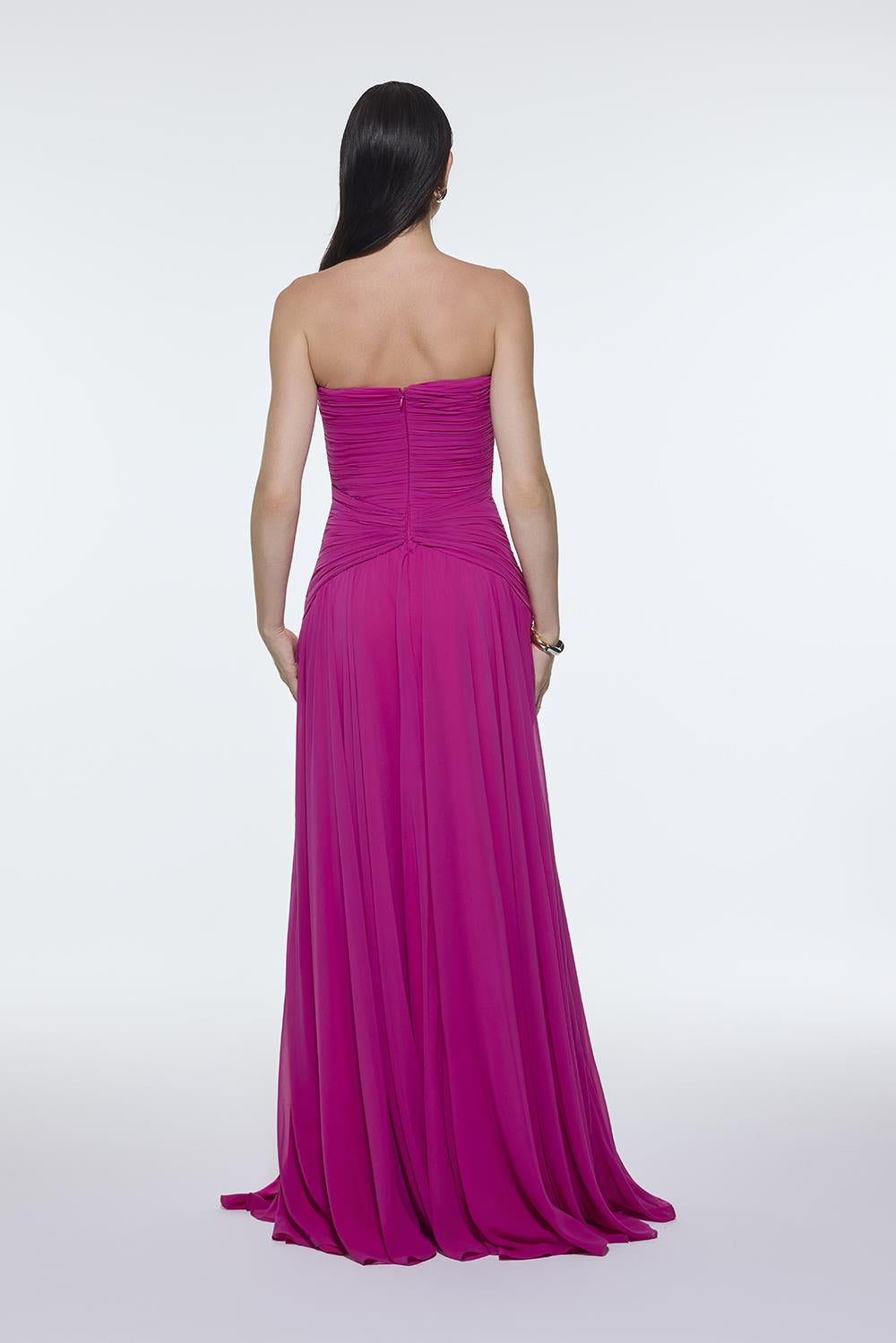 Strapless Collar Waist Draped Chiffon Long Evening Dress - 9288C