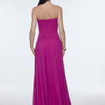 Strapless Collar Waist Draped Chiffon Long Evening Dress - 9288C