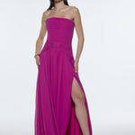 Strapless Collar Waist Draped Chiffon Long Evening Dress - 9288C