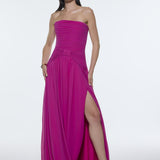 Strapless Collar Waist Draped Chiffon Long Evening Dress - 9288C