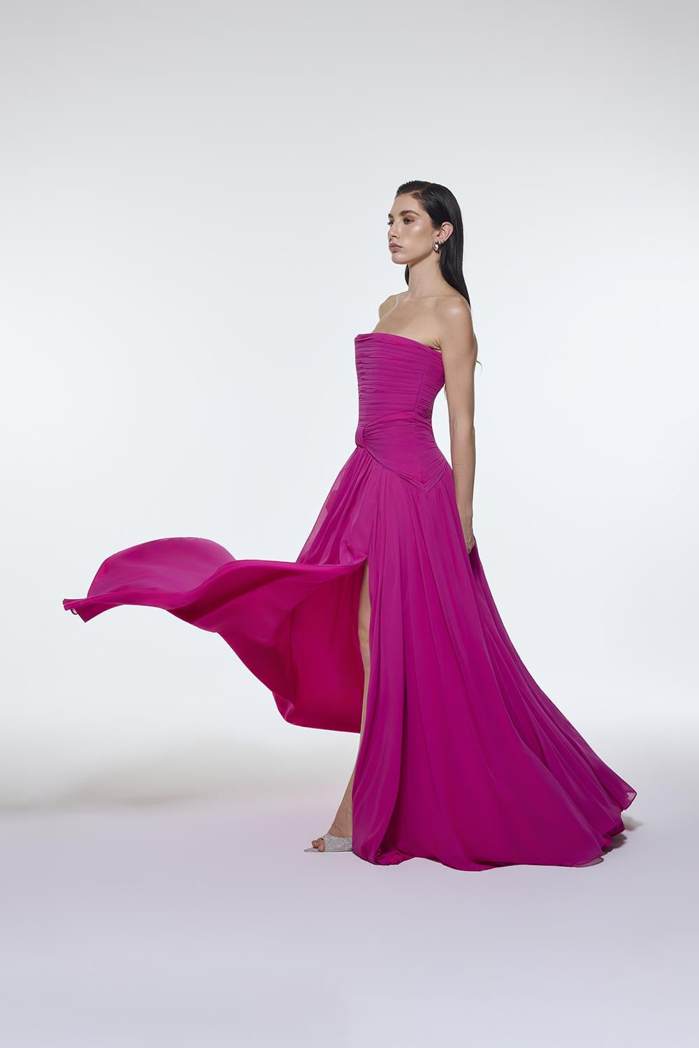 Strapless Collar Waist Draped Chiffon Long Evening Dress - 9288C