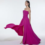 Strapless Collar Waist Draped Chiffon Long Evening Dress - 9288C