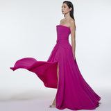 Strapless Collar Waist Draped Chiffon Long Evening Dress - 9288C