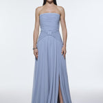 Strapless Collar Waist Draped Chiffon Long Evening Dress - 9288C