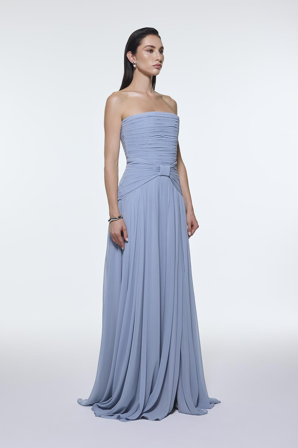 Strapless Collar Waist Draped Chiffon Long Evening Dress - 9288C