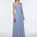 Strapless Collar Waist Draped Chiffon Long Evening Dress - 9288C