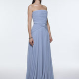 Strapless Collar Waist Draped Chiffon Long Evening Dress - 9288C