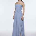 Strapless Collar Waist Draped Chiffon Long Evening Dress - 9288C